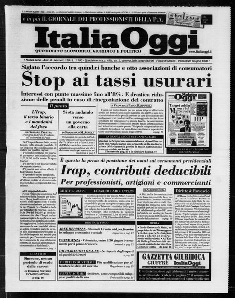 Italia oggi : quotidiano di economia finanza e politica